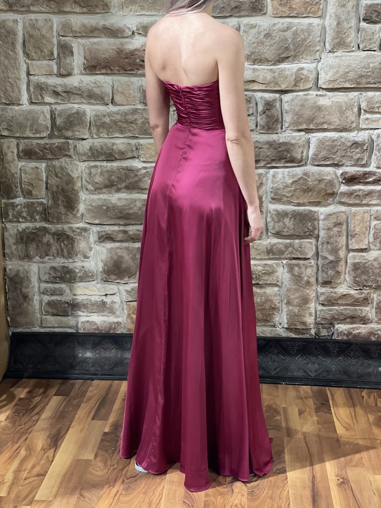 B Darlin Maroon Satin Mesh Insert Strapless Dress