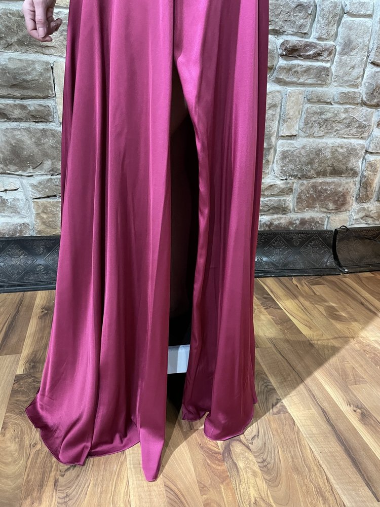 B Darlin Maroon Satin Mesh Insert Strapless Dress