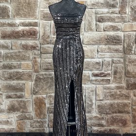 Blondie Nites Black and Silver Sequin Strapless Gown