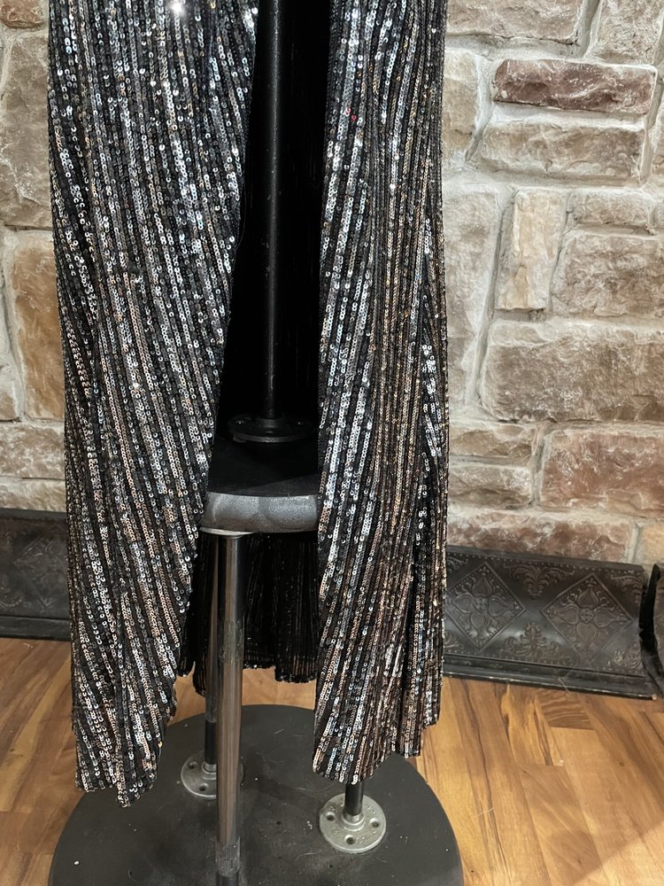 Blondie Nites Black and Silver Sequin Strapless Gown