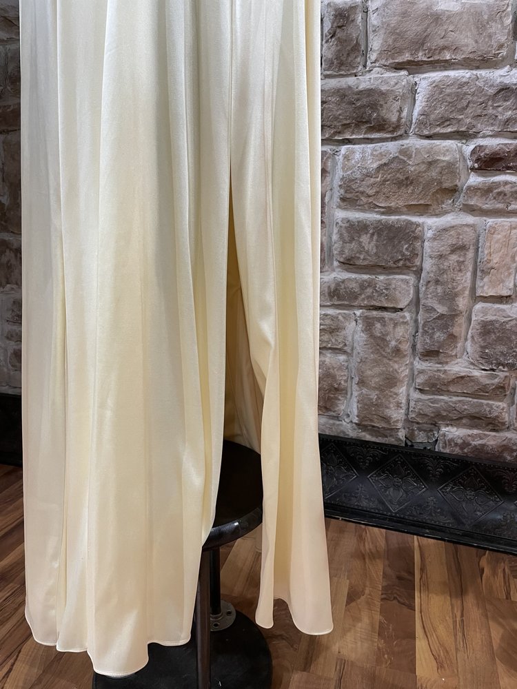 Sequin Hearts Light Yellow Off the Shoulder Satin Gown