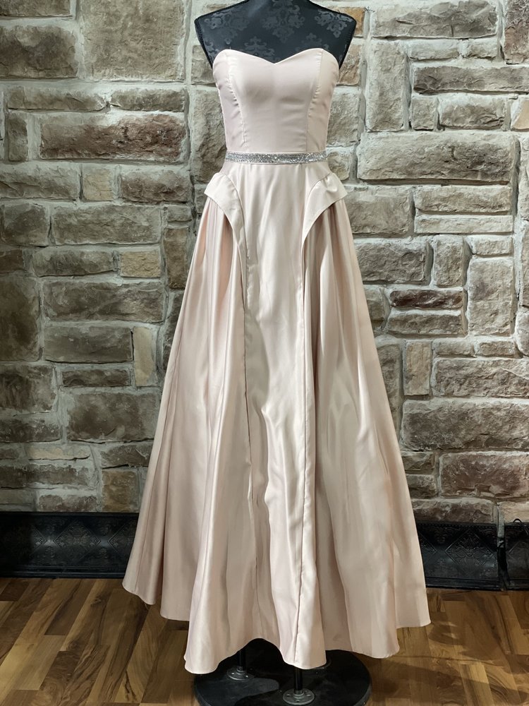 TLC Say Yes to the Prom Pink Satin Embellished Belted Strapless Dress