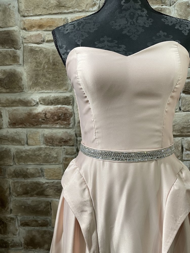 TLC Say Yes to the Prom Pink Satin Embellished Belted Strapless Dress