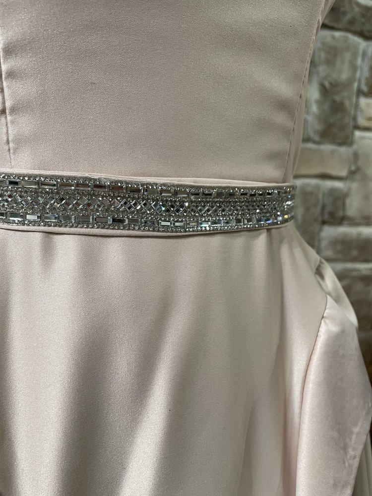 TLC Say Yes to the Prom Pink Satin Embellished Belted Strapless Dress