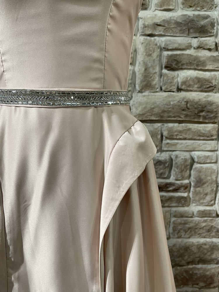 TLC Say Yes to the Prom Pink Satin Embellished Belted Strapless Dress