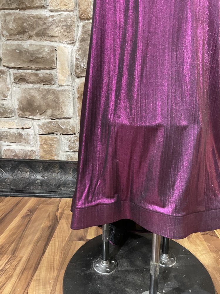 Jump Apparel Black and Fuchsia Metallic Ruched Back Gown