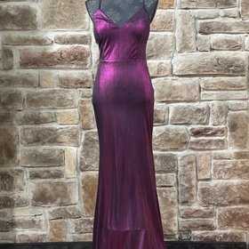 Jump Apparel Black and Fuchsia Metallic Ruched Back Gown