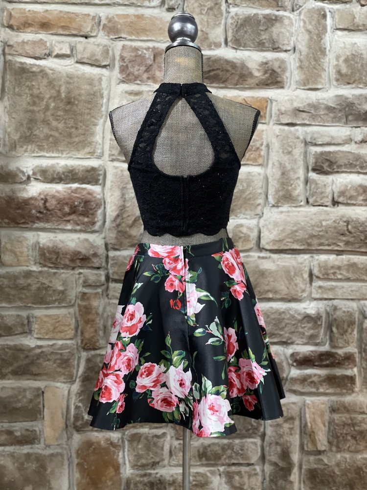 City Studio Floral Black Lace Two Piece Dress