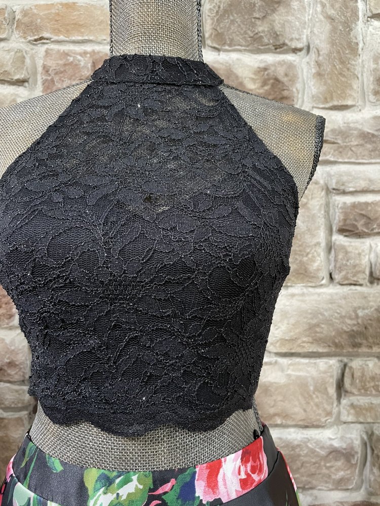 City Studio Floral Black Lace Two Piece Dress