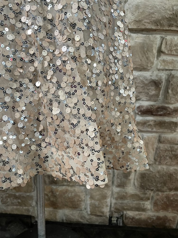 Crystal Doll Champagne Sequined Strapless Dress w/ Pockets