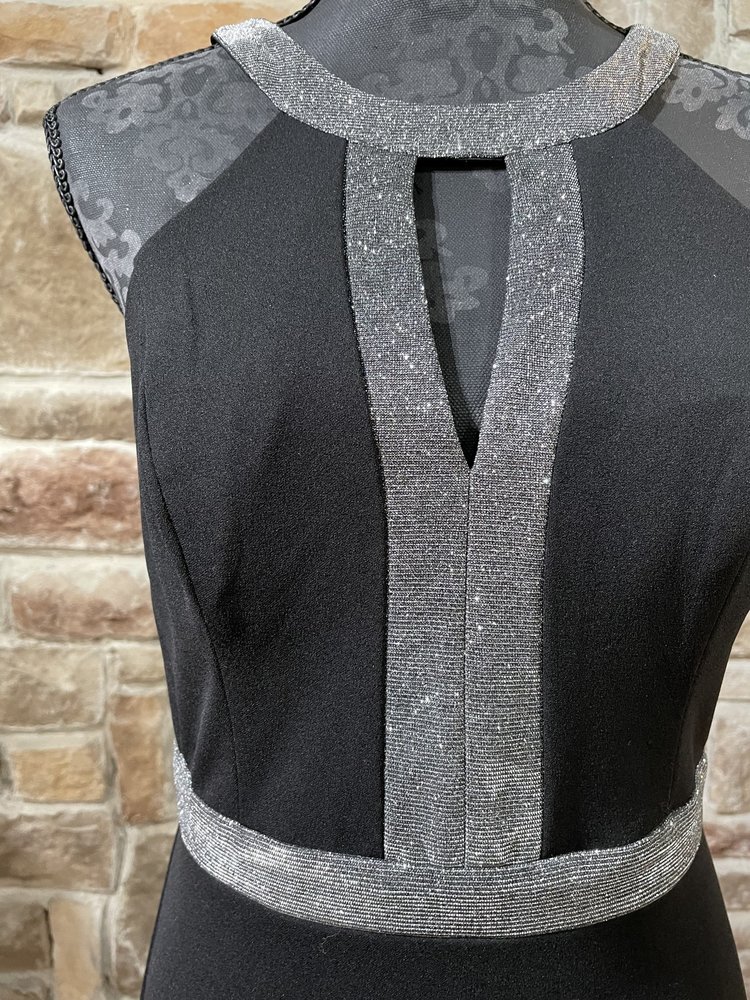 City Studio Black Silver Glitter Trim Halter Gown