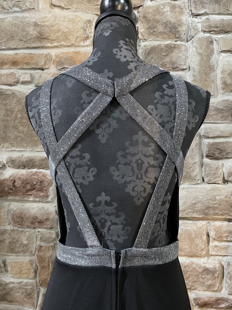 City Studio Black Silver Glitter Trim Halter Gown