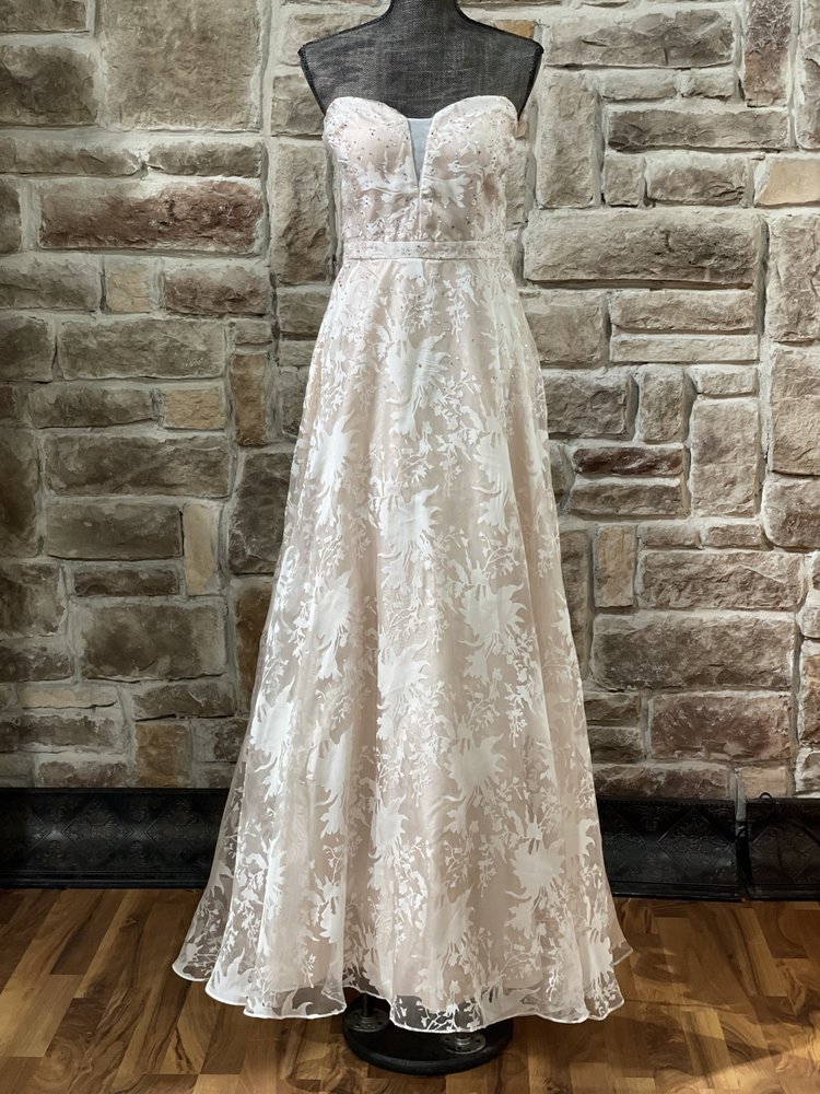 TLC Say Yes to the Prom White Overlay Mesh Insert Strapless Gown