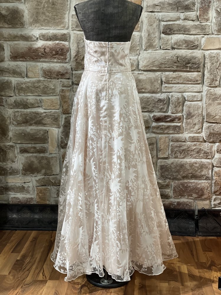 TLC Say Yes to the Prom White Overlay Mesh Insert Strapless Gown