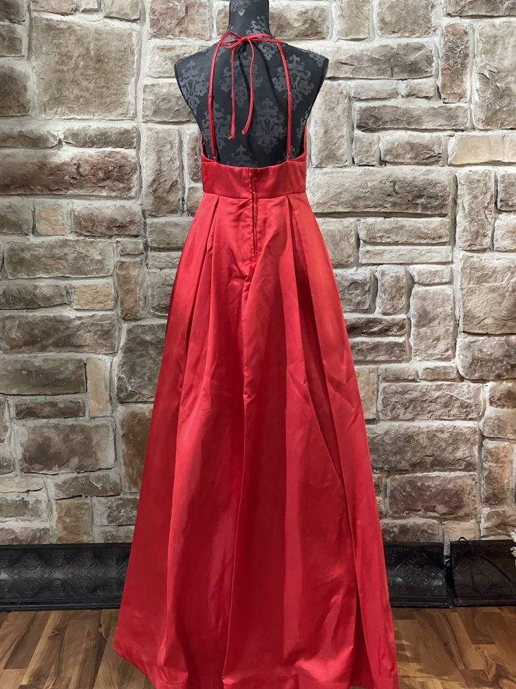 B Darlin Red Halter Box Pleat Gown w/ Pockets