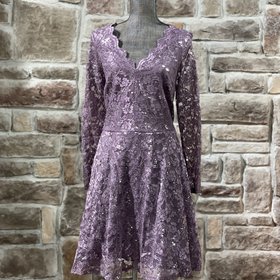 City Studio Purple Sequin Lace V-Neck Dress w/ Sleeves, Size 18W