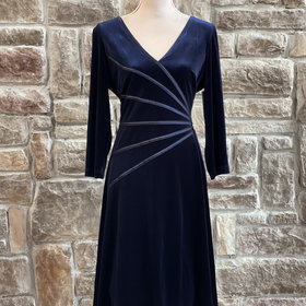 Connected Apparel Navy Blue Ruched Velvet Dress