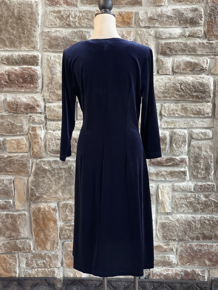 Connected Apparel Navy Blue Ruched Velvet Dress