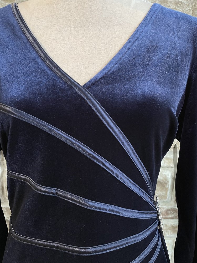 Connected Apparel Navy Blue Ruched Velvet Dress