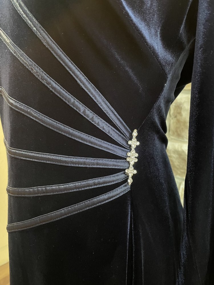 Connected Apparel Navy Blue Ruched Velvet Dress