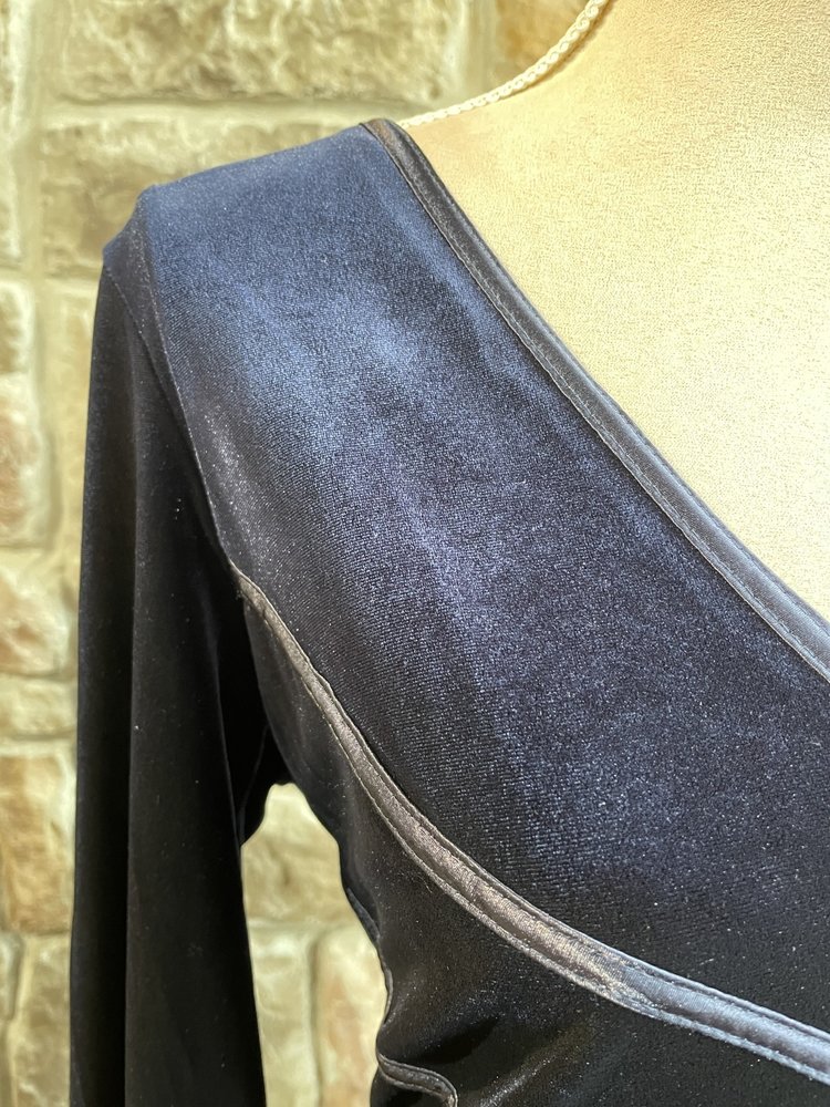 Connected Apparel Navy Blue Ruched Velvet Dress