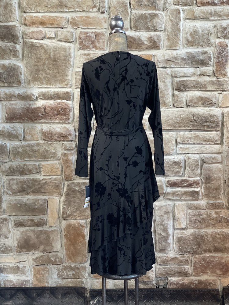 Rachel Zoe Black Velvet Faux Wrap Floral Print Dress, Size 16W