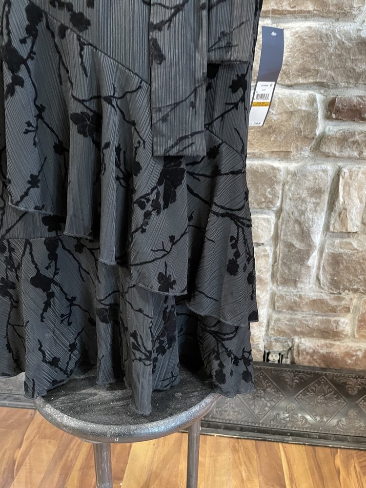 Rachel Zoe Black Velvet Faux Wrap Floral Print Dress, Size 16W