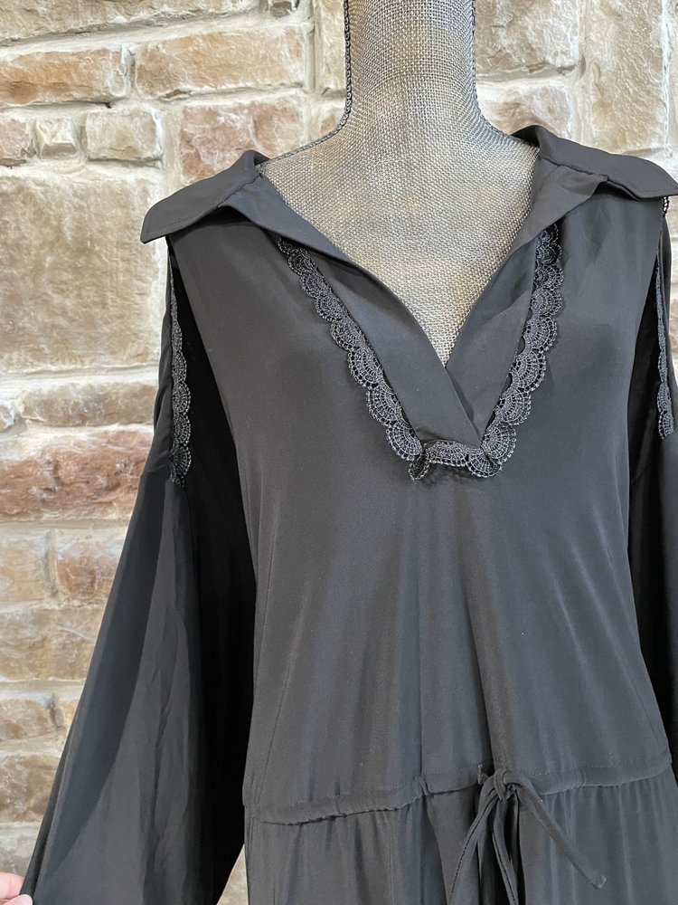 Taylor Black Jersey Knit Crochet Detail Dress, Size 24W