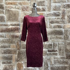SLNY Red Glitter Spiral Velvet Dress, Size 18