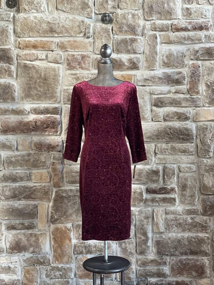 SLNY Red Glitter Spiral Velvet Dress, Size 18