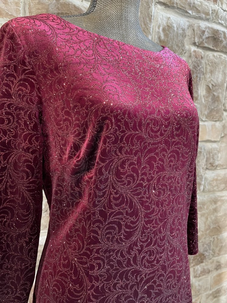 SLNY Red Glitter Spiral Velvet Dress, Size 18