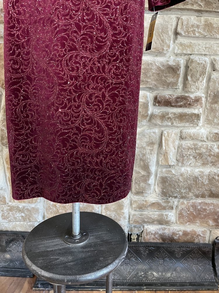 SLNY Red Glitter Spiral Velvet Dress, Size 18