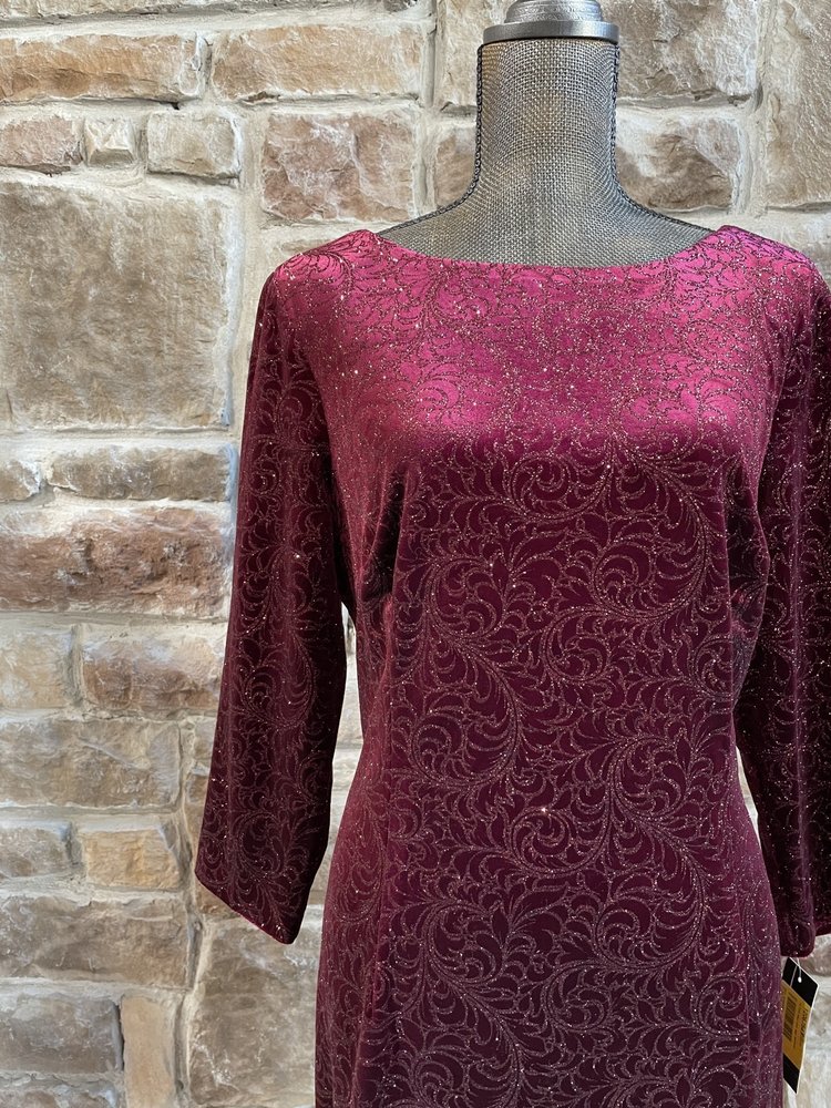 SLNY Red Glitter Spiral Velvet Dress, Size 18