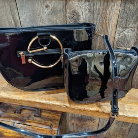 Midnight Black Faux Patent Leather 2-in-1 Bag