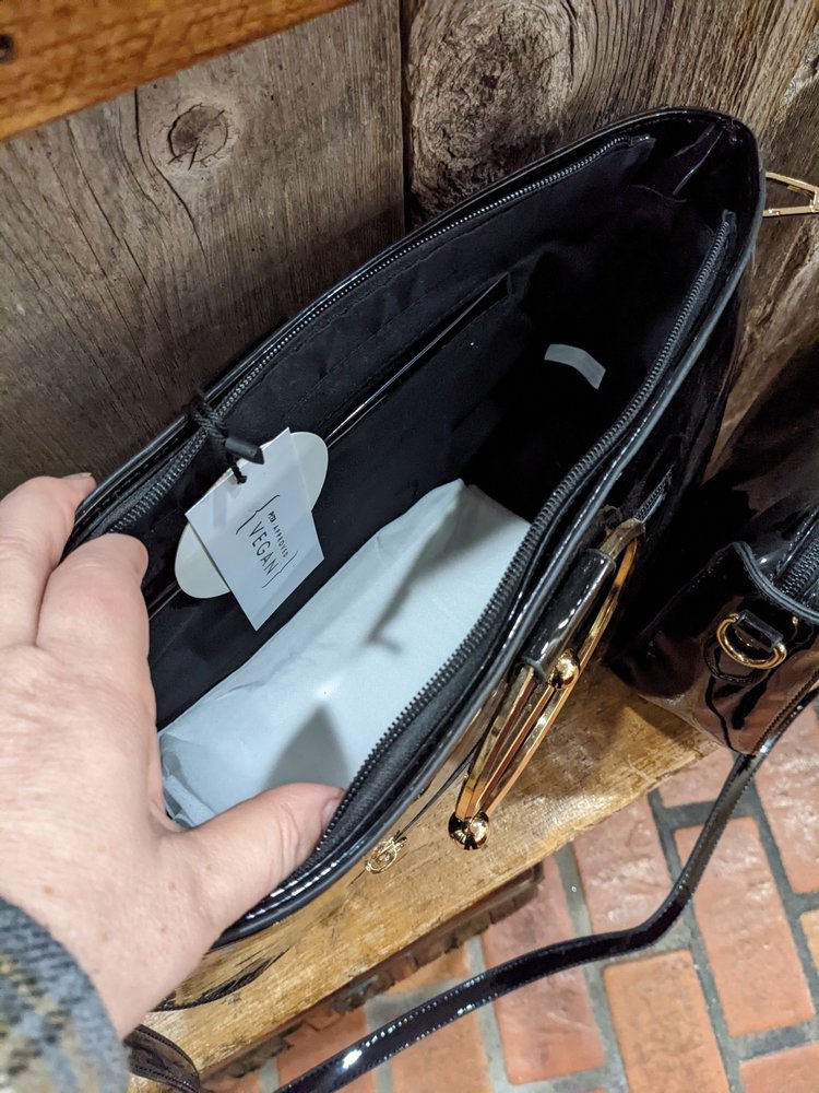 Midnight Black Faux Patent Leather 2-in-1 Bag