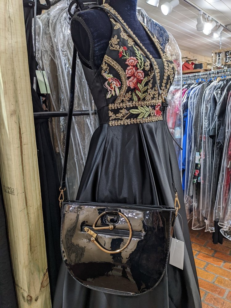 Midnight Black Faux Patent Leather 2-in-1 Bag