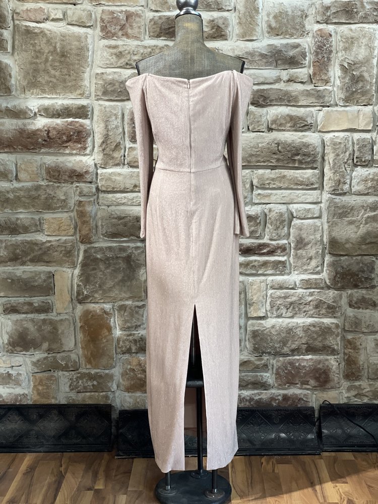 Calvin Klein Pink Shimmer Line Off the Shoulder Gown, Size 14