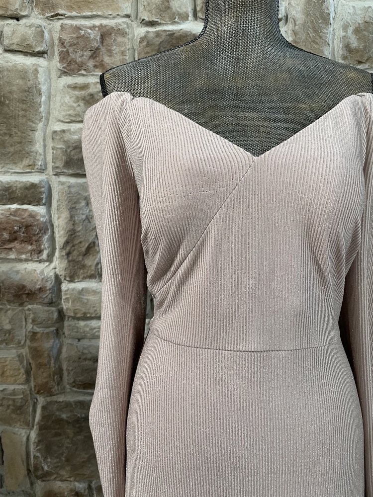 Calvin Klein Pink Shimmer Line Off the Shoulder Gown, Size 14