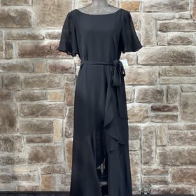 Gabby Skye Black Sheer Flutter Sleeve Dress Dress, Size 14