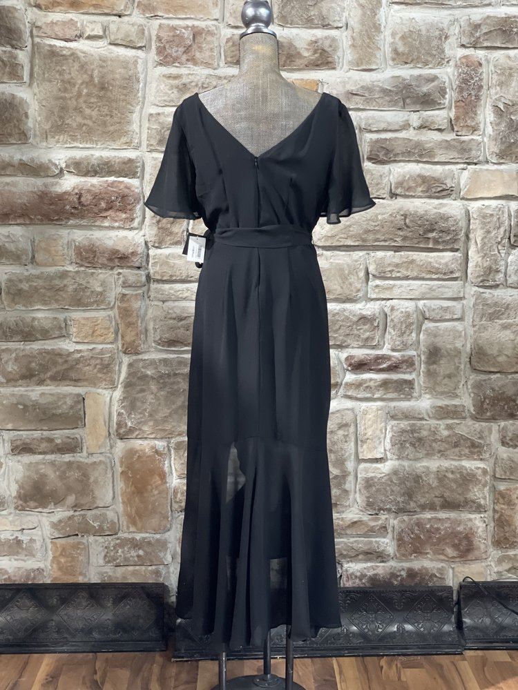 Gabby Skye Black Sheer Flutter Sleeve Dress Dress, Size 14