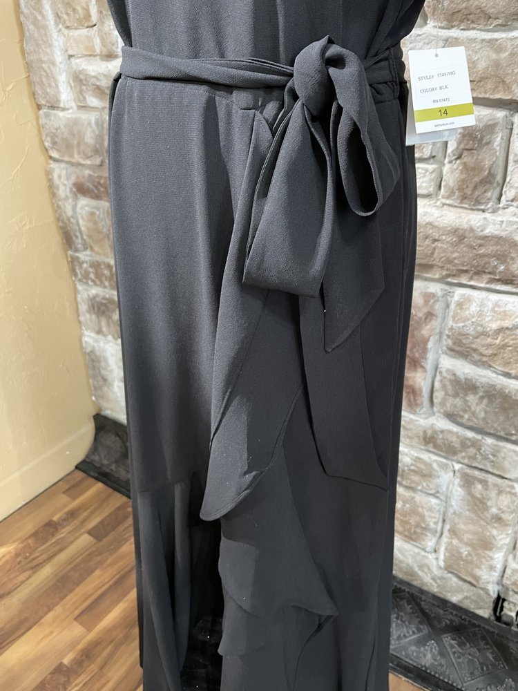 Gabby Skye Black Sheer Flutter Sleeve Dress Dress, Size 14