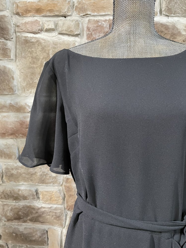 Gabby Skye Black Sheer Flutter Sleeve Dress Dress, Size 14