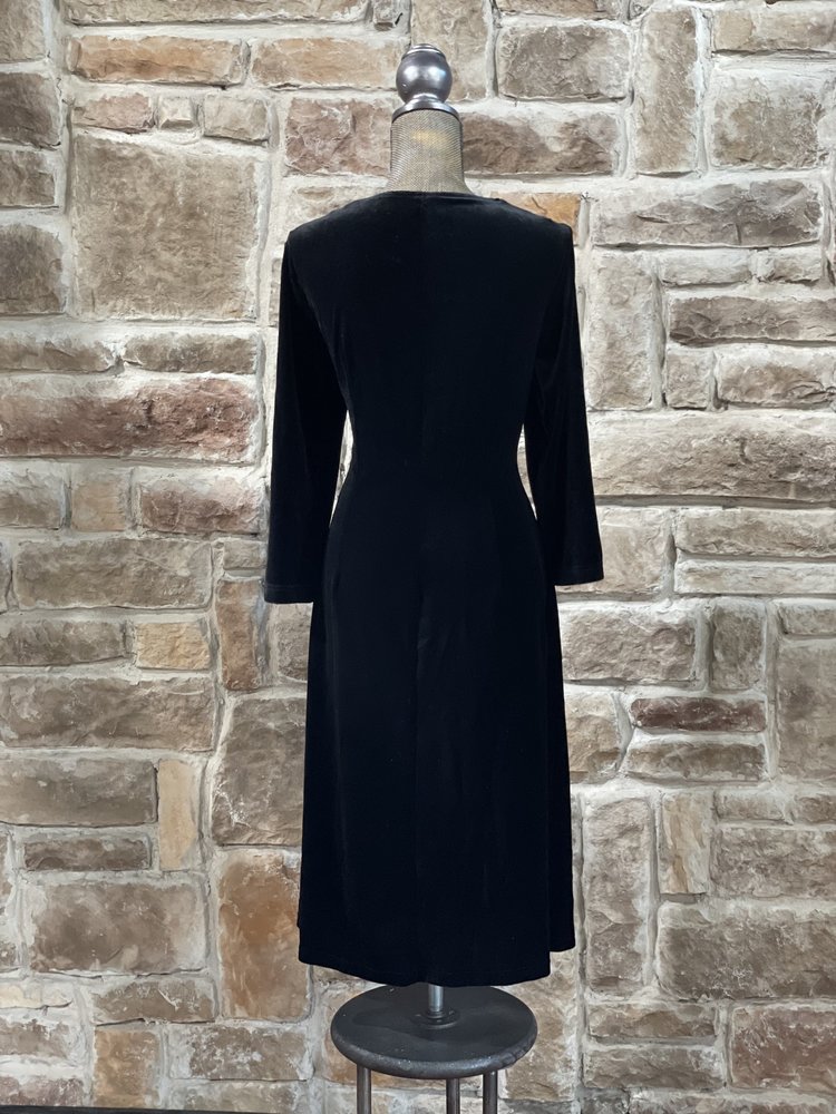 Connected Apparel Black Ruched Velvet Dress, Size 16