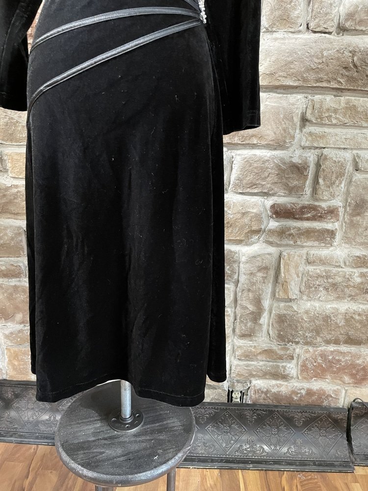 Connected Apparel Black Ruched Velvet Dress, Size 16