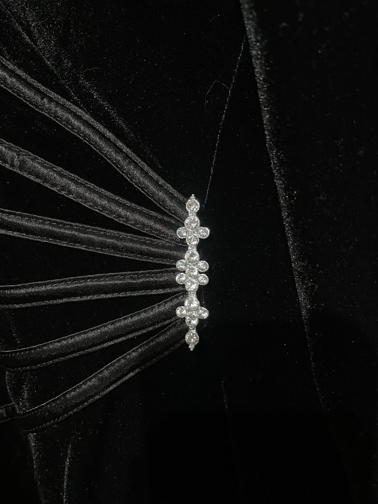 Connected Apparel Black Ruched Velvet Dress, Size 16