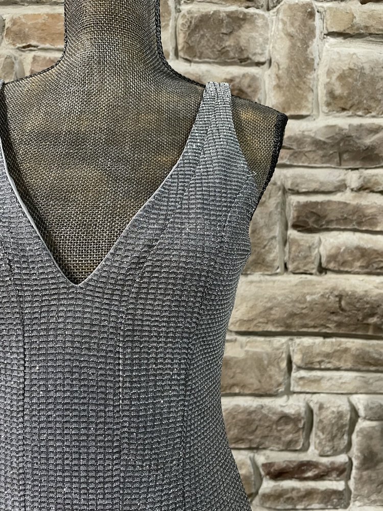 Sequin Hearts Silver V Neck Glitter Gown