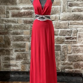 Speechless Red Halter Rhinestone Cut Out Gown