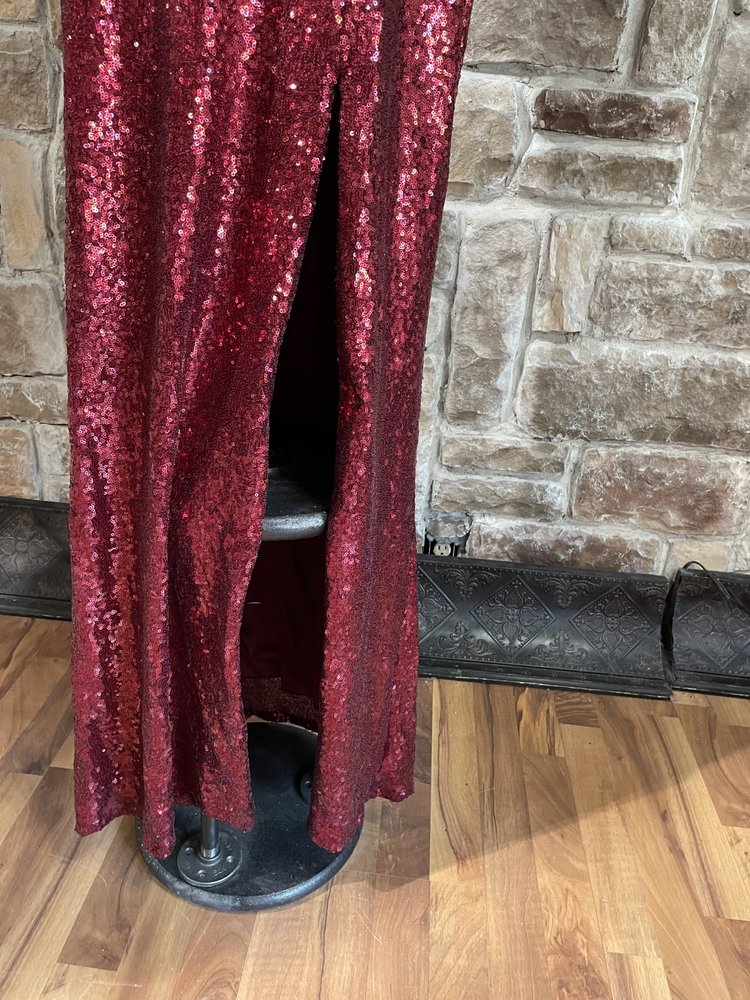 B Darlin Red Sequin Sweetheart Off the Shoulder Gown