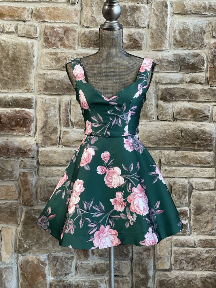 Crystal Doll Green and Pink Floral Sweetheart Dress, Size 3/4
