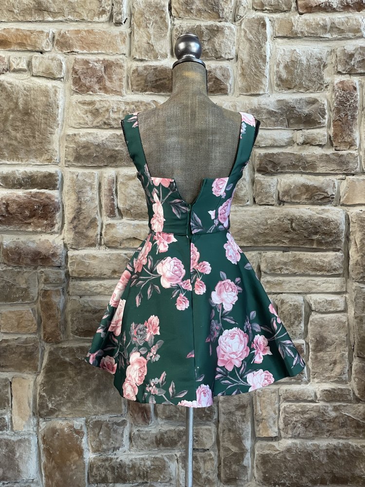 Crystal Doll Green and Pink Floral Sweetheart Dress, Size 3/4